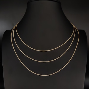 SOLID 10K Yellow Gold Cable Link Chain Necklace,10k Real Gold 1.3mm Heavy Cable Chain, 10k Gold Chain, 1OK Solid Gold Women Pendant Chain