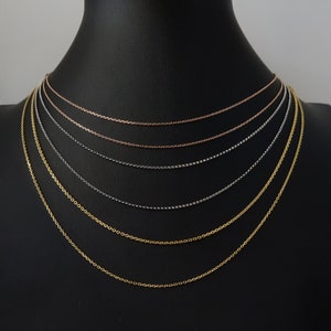 14K Real solid 1 mm YELLOW gold cable chain, 14K Real solid ROSE gold cable chain, 14K Real solid WHITE gold cable chain, 14K pendant chain