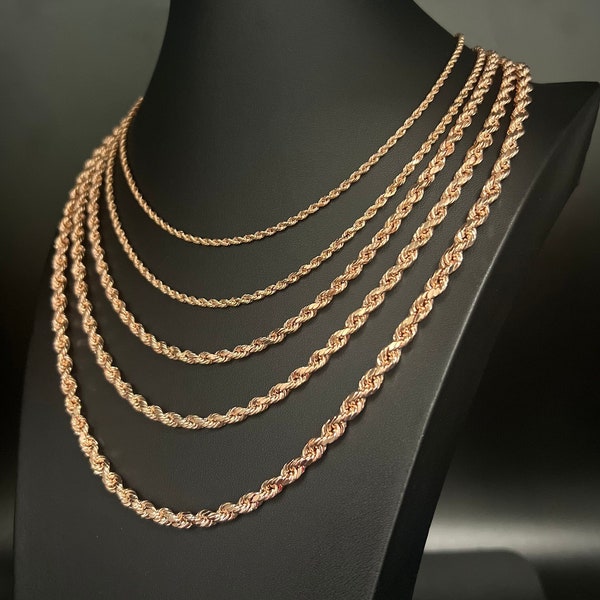 10K Rose Gold Rope Chain, 10k Real Rose Gold 2.6mm - 5.5mm Rope Chain Necklace, 10K Gold Rope Chain, 10K Gold Chain,  Men and Women Gold