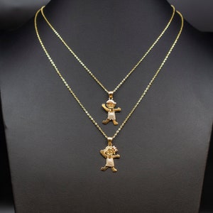 14k Real Gold Girl and Boy Necklace,14K Real SOLID Gold Girl and Boy Charm, 14k Real Gold 1.3mm Cable  Chain Necklace, Gold Kids Pendant