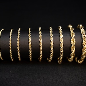 10K gouden touwketting Gouden touwarmband 3 mm, 3,6 mm, 4 mm, 4,5 mm, 5 mm, 6 mm 10K gouden touwarmband, 10K gouden ketting, heren, dames