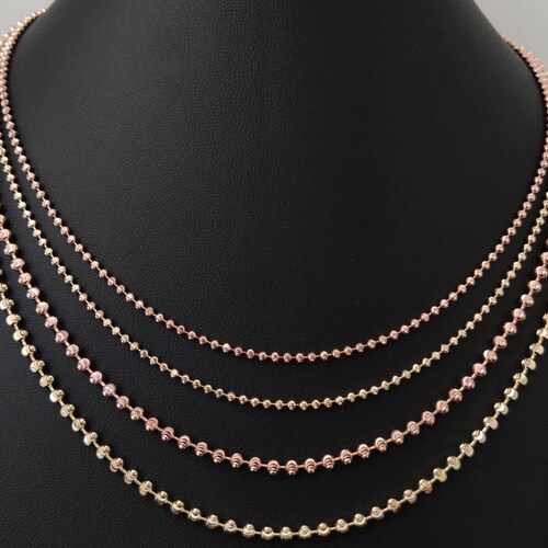 Solid 14k Rose Gold Italian Ball Bead Chain Classic Necklace Etsy