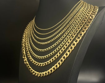 14K リアルゴールド キューバカーブリンクチェーン、2 mm-9.8 mm キューバカーブチェーン、14K リアルゴールドチェーン、男女兼用、14K イエローゴールド キューバカーブネックレス