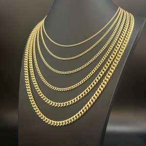 14k Real Gold Miami Cuban Link Chain Necklace 2mm - 6.8mm Inches Real 14K Yellow Gold,Man Gold Chain,Ladies Gold Chain, 14k Gold Chain