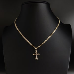 Collana con ciondolo a forma di crocifisso di Gesù in oro massiccio 14k, con catena cubana Miami da 3 mm, ciondolo a forma di croce, ciondolo a forma di croce in oro, regalo