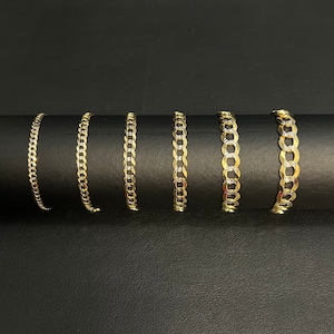 14K Real SOLID Gold Pave Cuban Curb Link Bracelet, SOLID Cuban Curb, 14K SOLID Two Tone Gold Chain Bracelet Man and Woman,14K Heavy Chain