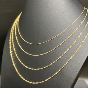 Cadena Singapur de oro macizo auténtico de 14 quilates con corte de diamante, collar Singapur de oro amarillo de 14 quilates, cadena Singapur de oro de 14 quilates, collar de oro auténtico para mujer.