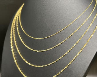 14K Real SOLID Gold Diamond Cut Singapore Chain, 14K Yellow Gold Singapore Necklace, 14K Gold Singapore Chain ,Real Gold Women Necklace