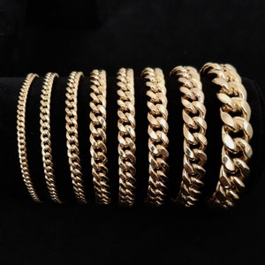 10K Real Gold Miami Cuban Chain Bracelet , 10k Yellow Gold 3-11.5 mm Men and Women,10K Gold Chain,10k Real Gold Miami Cuban Bracelet