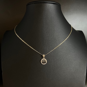 14k Real Gold Tree of Life Necklace,14K Real SOLID Gold Tree of Life Charm, 14k Gold 1.5mm Cuban Curb Chain Necklace,14k Solid Gold Pendant