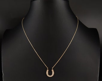 Horseshoe Necklace, 14K Real Gold Horseshoe Necklace , 14K Solid Gold Horseshoe Necklace Chain, Valentine&#39;s Day, Dainty Women Necklace