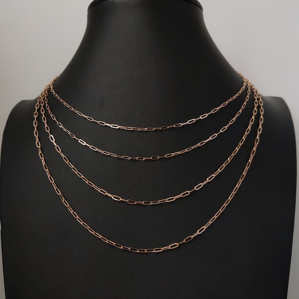 Solid 14k Rose Gold Italian Paperclip Chain Necklace 1.5mm and 2mm  Women, 14k Italian Style Paperclip ,14k Rose Gold Paperclips