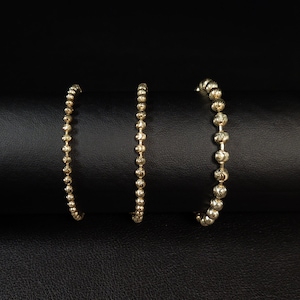 SOLID 10K Real Gold Half Moon Diamond Cut Bead Ball Chain Armband, 2mm - 5mm Moon Chain Armband, Echte 10k Gouden Kralen Armband, Mannen Vrouwen