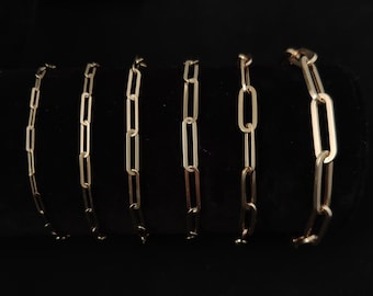 Real 14k Gold Paperclip Chain Bracelet 2.2MM - 5.8MM, 14k Yellow, Rose, White Gold Women Bracelet,Fancy Gold Bracelet,14k Gold Paperclips