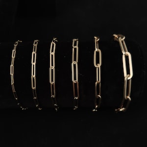 Real 14k Gold Paperclip Chain Bracelet 2.2MM - 5.8MM, 14k Yellow, Rose, White Gold Women Bracelet,Fancy Gold Bracelet,14k Gold Paperclips