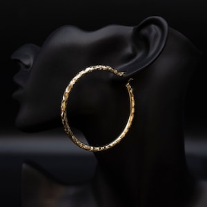 10K Real Gold Diamond Cut Hoop Earrings, 3mm, 4mm  Thickness, 10K Shinny Gold Round Hoop Earrings,Mother&#39;s Day Gift