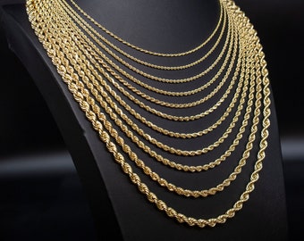 Cadena de cuerda de oro de 14 quilates, collar de cadena de cuerda de oro de 2 mm, 2,3 mm, 2,5 mm, 3 mm, 3,5 mm, 4 mm, 6 mm, 18-26 pulgadas, cadena de cuerda de oro de 14 quilates, cadena de oro de 14 quilates, hombres y mujeres