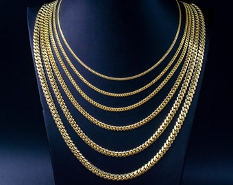 14k Real SOLID Gold Miami Cuban Link Chain Necklace 1.7mm - 7mm, Real 14K Yellow Gold,Man Gold Chain,Ladies Gold Chain, Heavy 14k Gold Chain