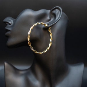14k Real Solid  Gold Twisted Tricolor Hoop Earrings, Tricolor Hoop High Quality Earring, 30mm-70mm Gold Hoop Earrings,Women Earrings