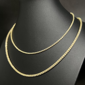 Catena in oro massiccio 14k con motivo a maglia ghiacciata, catena a maglie ghiacciate con taglio a diamante giallo e bianco bicolore, catena cilindrica, collana in oro massiccio 14k con motivo a maglia ghiacciata