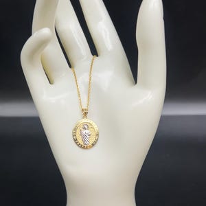 Collar con colgante de San Judas Tadeo en oro macizo de 10k, cadena de cable de 1,2 mm, dije unisex de San Judas Tadeo, joyería religiosa de oro para regalo. imagen 4