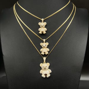 10k Real Gold Pendants Necklace,10K Real Gold Teddy Bear Charm,10k Real Miami Cuban Chain Necklace,10k Gold Chain, Bear