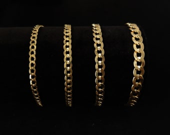 10k Gelbgold 2,5-6mm kubanisches Panzerkettenarmband Hummerkrallenschloss Echt 10K Gold, Männer und Frauen, 10k Echtgoldarmband, kubanisches kubanisches Armband