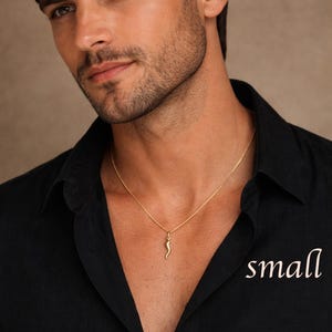 14k Real Gold Italian Horn Pendant Necklace, with 14k Solid Gold 1mm Cable Chain, Horn Pendant, Real Gold Italian Horn Pendant image 3