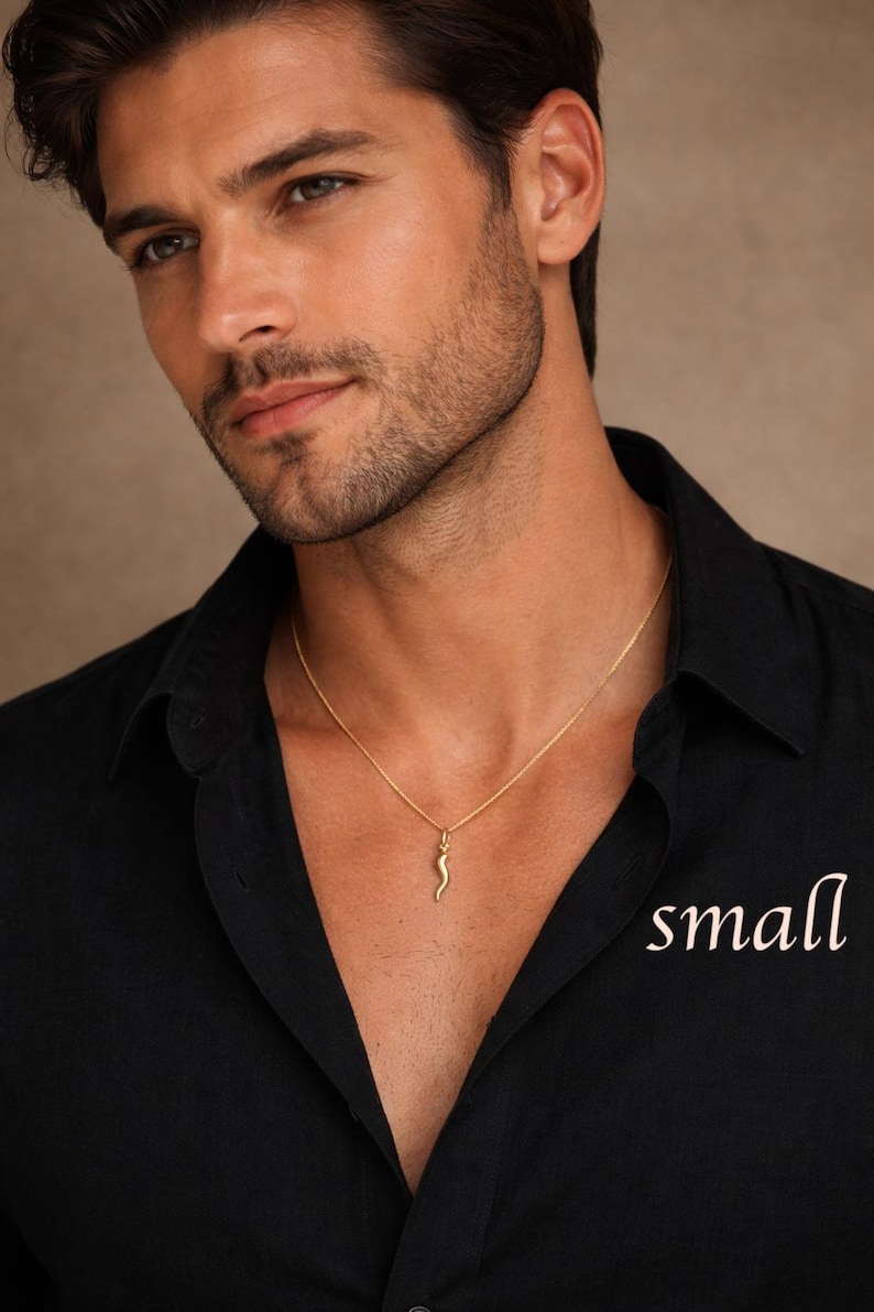 14k Real Gold Italian Horn Pendant Necklace, with 14k Solid Gold 1mm Cable Chain, Horn Pendant, Real Gold Italian Horn Pendant image 3