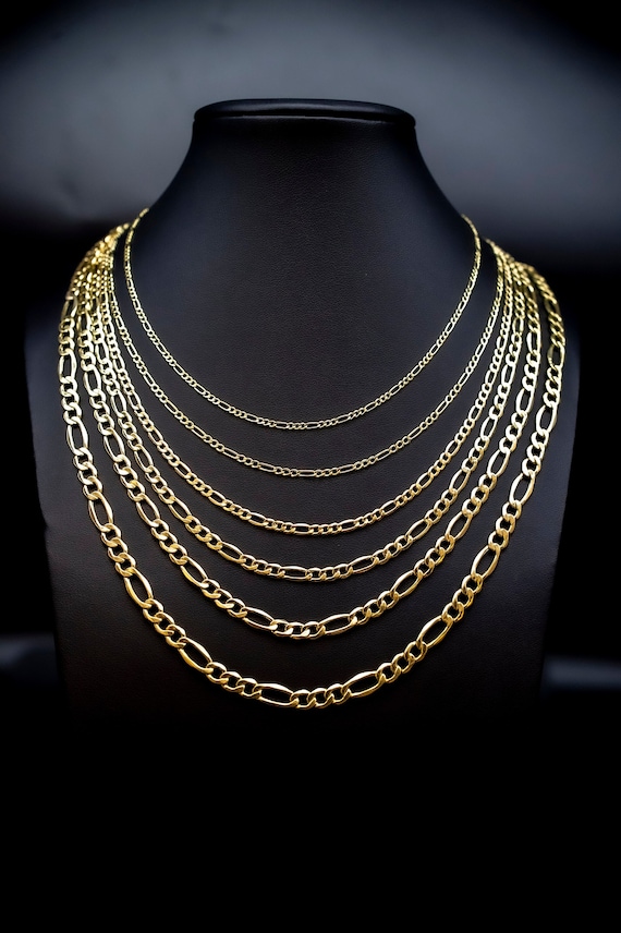 10K Yellow Gold Figaro Chain Necklace,2mm - 6.6mm 16