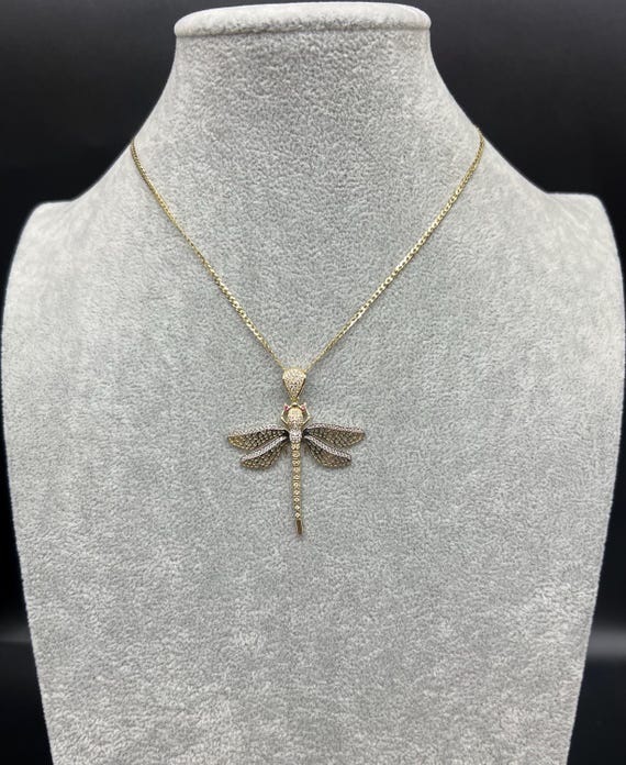 IceCarats 10K Solid Yellow Gold Dragonfly Necklace - Elegant Chain Pendant Charm