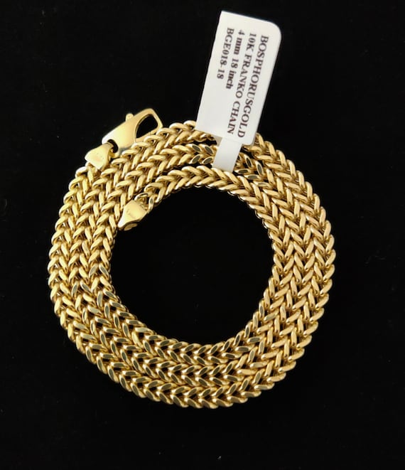 10K Real Semi Solid Gold Franco Chain Necklace, 18 Inch Franco