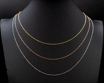 Cadena Singapur de oro macizo de 14 quilates (amarillo, blanco y rosa) con corte de diamante, collar Singapur de 14 quilates, cadena Singapur de 1,1 mm de 14 quilates, collar para mujer