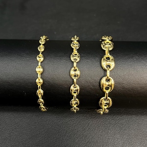 14K Real Gold Puffed Mariner Bracelet, 14K Gold 4.5mm - 9mm Puffed Mariner Bracelet, 14k Women Bracelet, 14K Yellow Gold Puffed Mariner