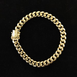 14k Yellow Gold 7.8mm Miami Cuban Chain Bracelet Box Clasp Lock Real 14K Yellow Gold, Men and Women,14k Gold Bracelet, 14k gold miami cuban