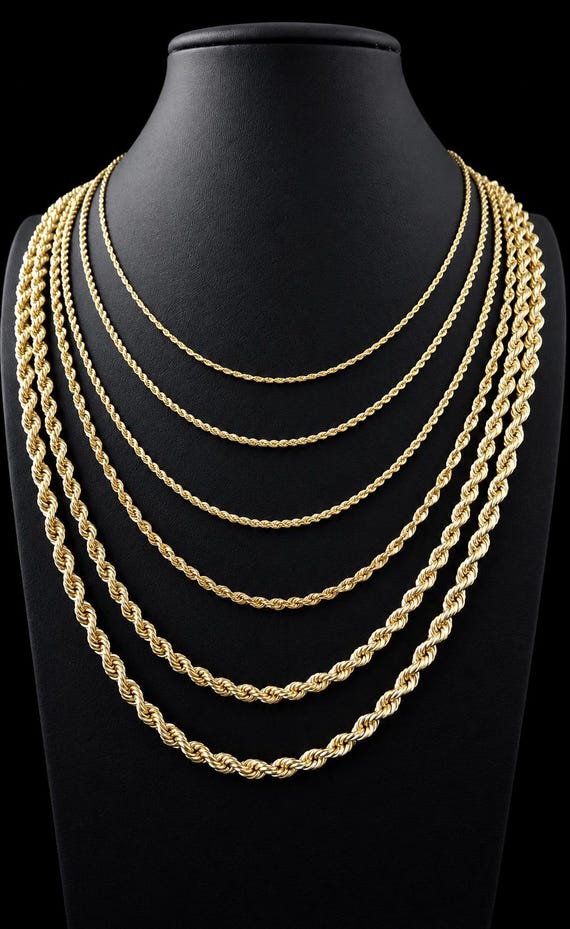 10K Gold Rope Chain Gold Rope Chain Necklace 2mm 2.2mm 2.6mm 3.2mm