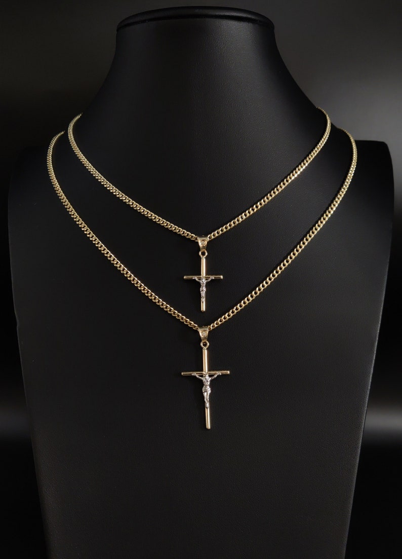 14k Real Solid Gold Jesus Crucifix Pendants Necklace With 14k Etsy