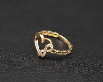 14k Real Solid Yellow Gold Infinity Heart Ring, 14k Solid Gold Women Heart Ring, Infinity Symbol Gemstone Gold Ring, Valentine's day