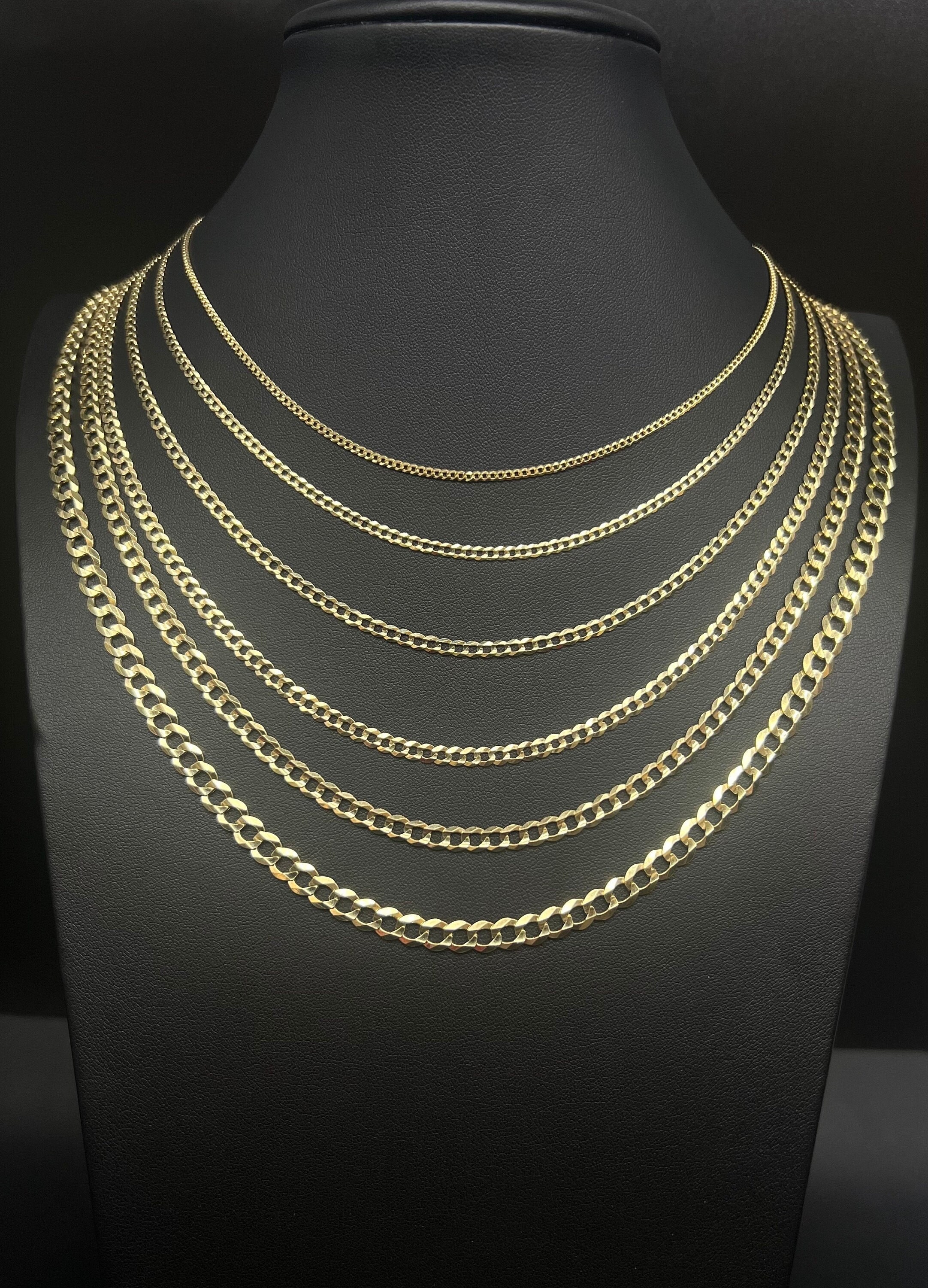 10K Real SOLID Gold Cuban Curb Link Chain, 2mm-5.8mm SOLID Cuban Curb Chain,10K SOLID Gold Chain Necklace Man and Woman,10K Heavy Chain