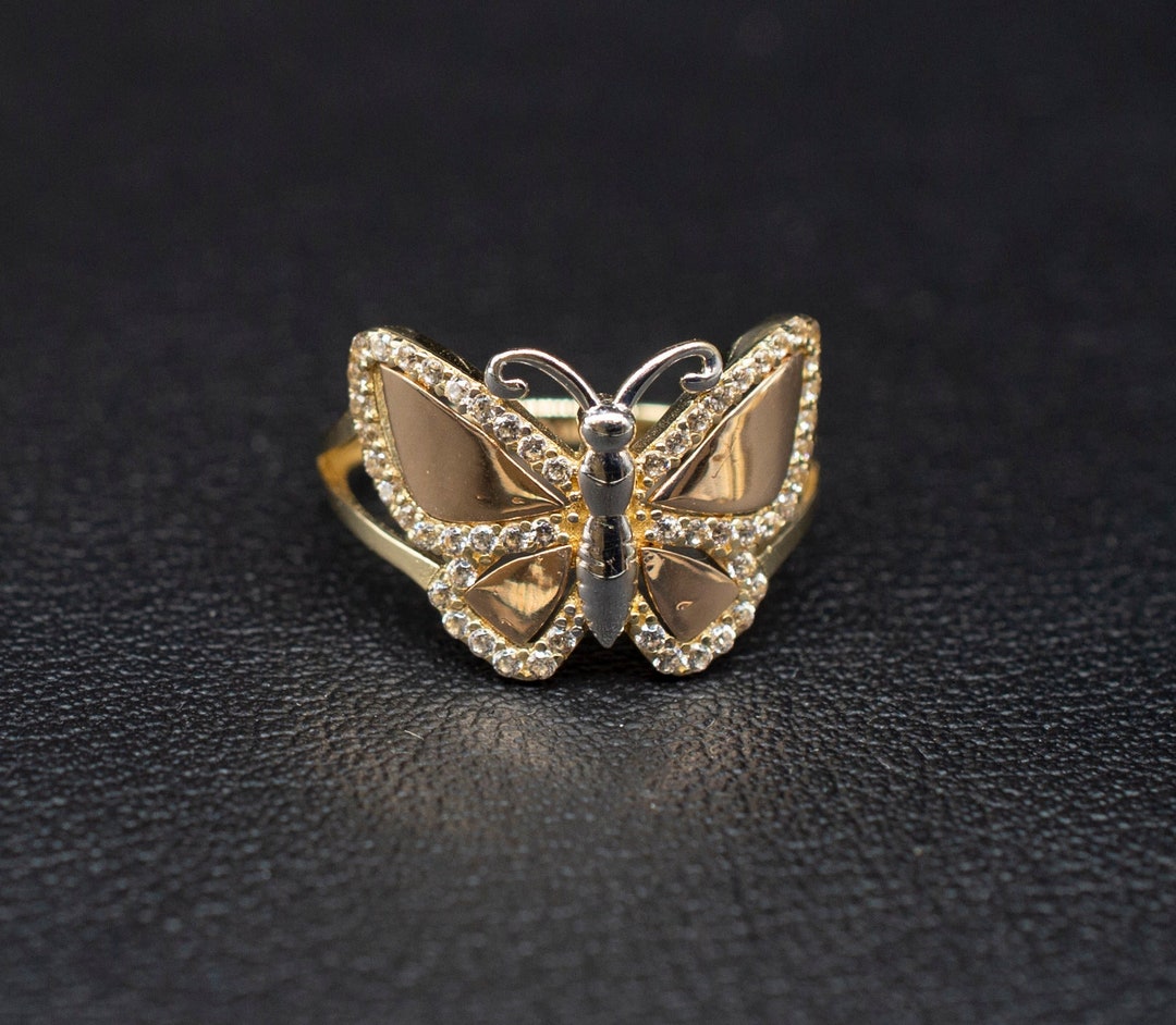 14k Real Solid Yellow Gold Butterfly Ring, 14k Solid Gold Women Dainty