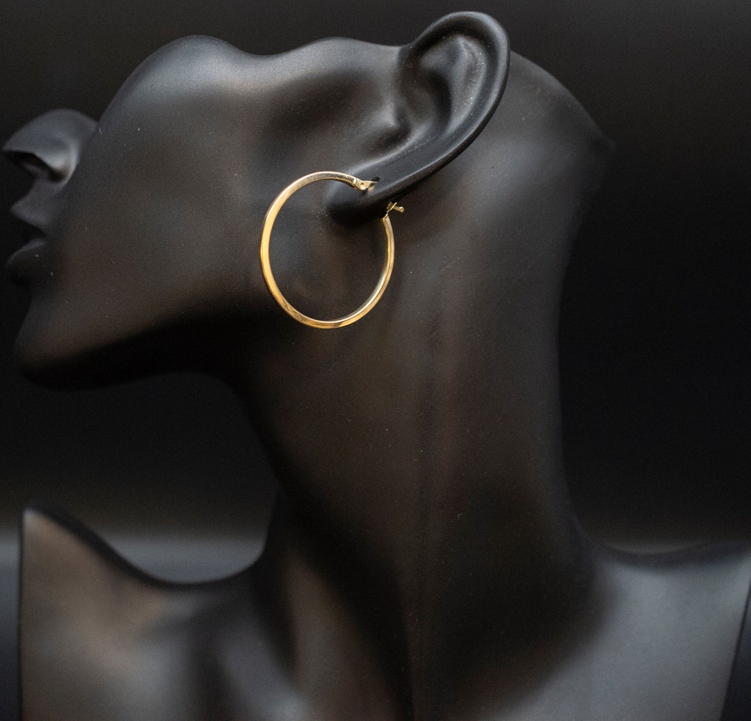 14k Real Solid Yellow Gold Hoop Earrings, High Quality Gold Hoop