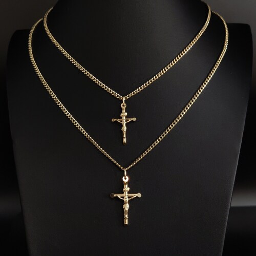 14k Real Solid Gold Jesus Crucifix Pendants Necklace With 14k - Etsy