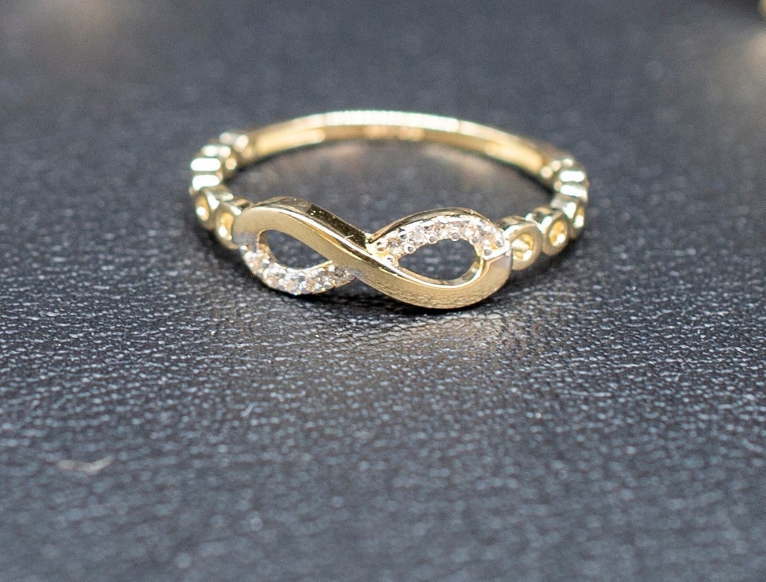 14k Real Solid Yellow Gold Infinity Ring, 14k Solid Gold Women Dainty ...