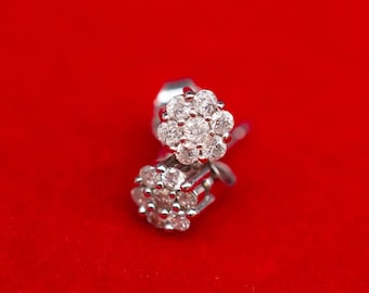 10K Gold Real Diamond Earring , 10K Solid Gold Round Diamond Earring ,10k Real Gold Flower Diamond Earring, Natural Diamond Women Earring