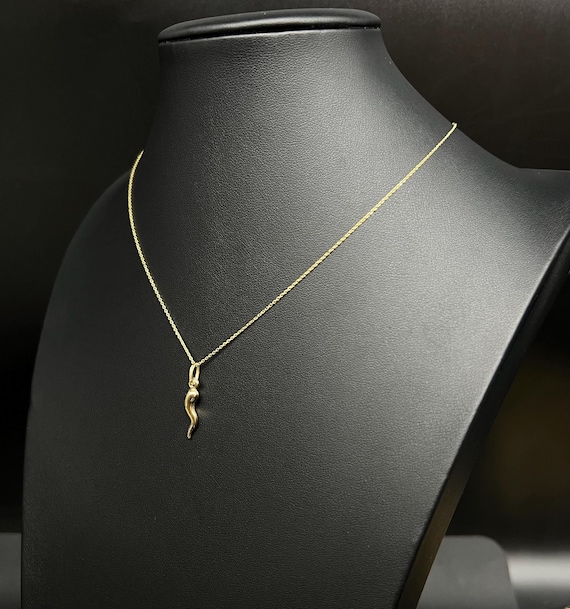 14k Real Gold Italian Horn Pendant Necklace, with 14k Solid Gold 1mm Cable  Chain, Horn Pendant, Real Gold Italian Horn Pendant