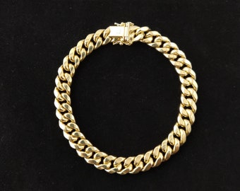 10k Yellow Gold 9mm Miami Cuban Chain Bracelet Box Clasp Lock Real 10K Yellow Gold,10k Gold Chain Men and Women