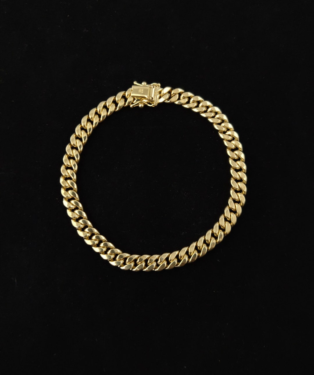 14k Yellow Gold Miami Cuban Chain Bracelet Box Clasp Lock