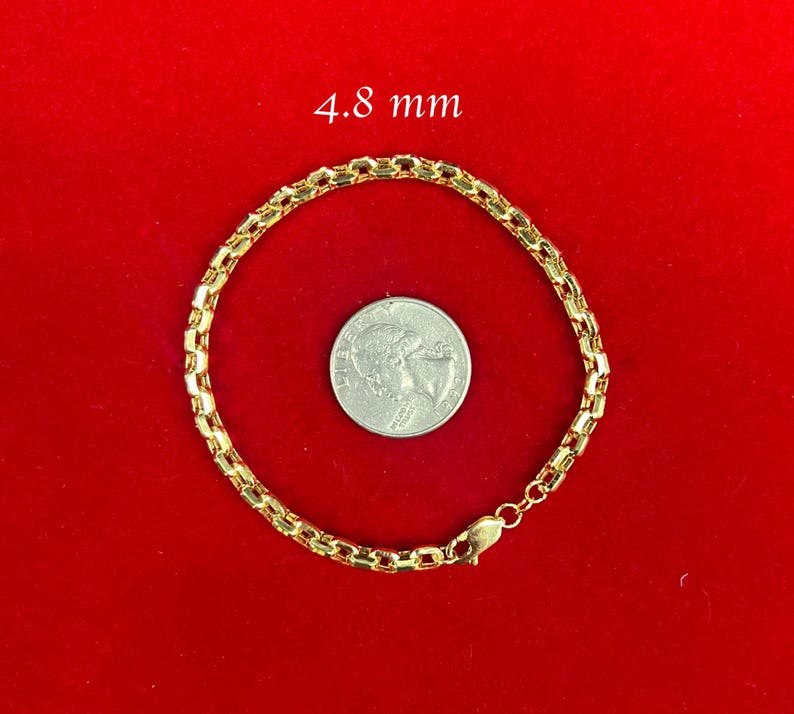 10K Gold Box Chain Bracelet, 10K Gold Bracelet,Women and Men, 10k Gold chain,Real Gold 10k Round Box chain Bracelet, 10k Rolo Chain Bracelet image 5