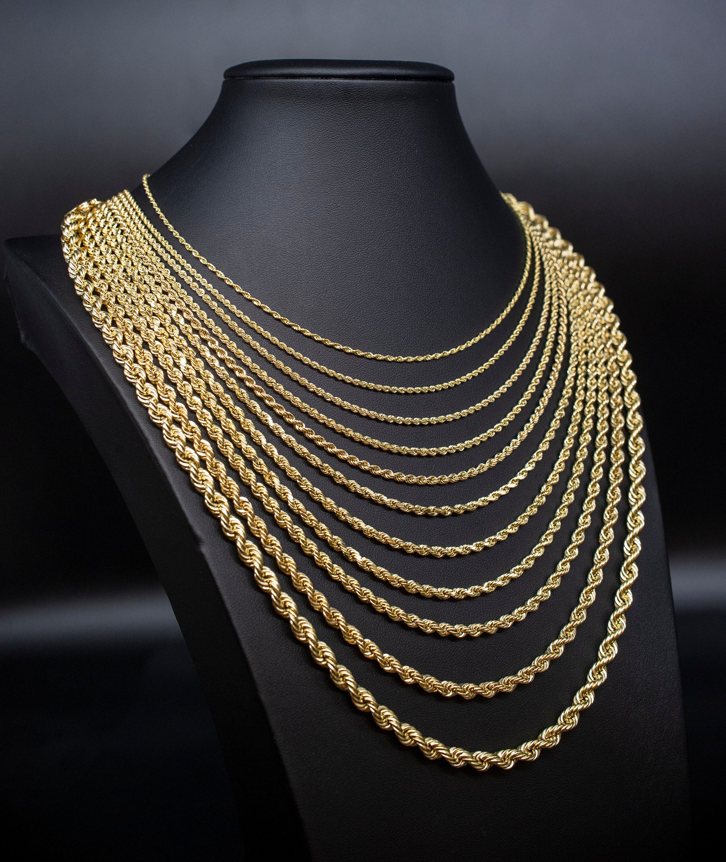 14k Solid Gold Diamond Cut Rope Chain 