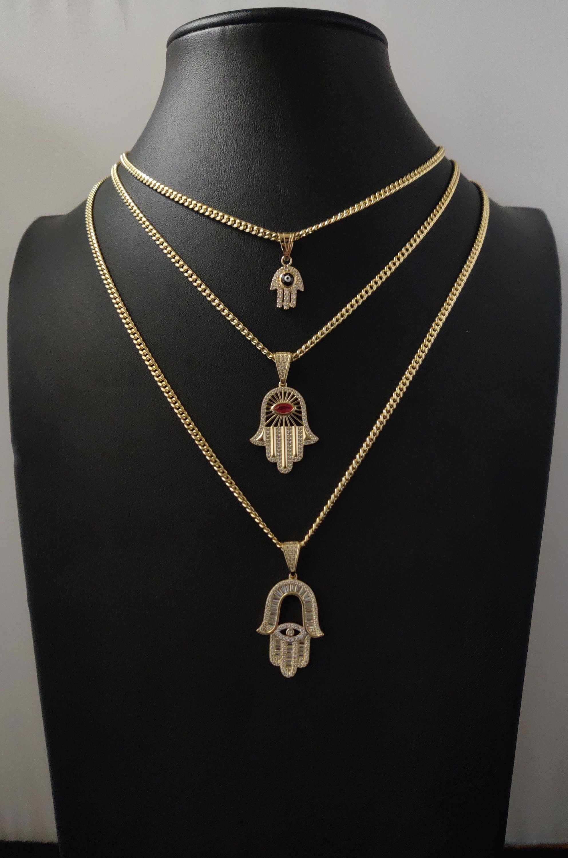 14k Real Gold Pendants Necklace With 3mm Miami Cuban Chain Etsy